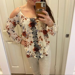 Floral blouse with cold shoulder detail